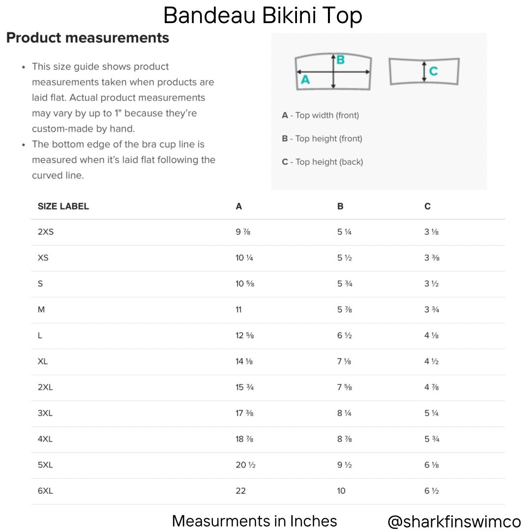 Bandeau bikini top product measurements 