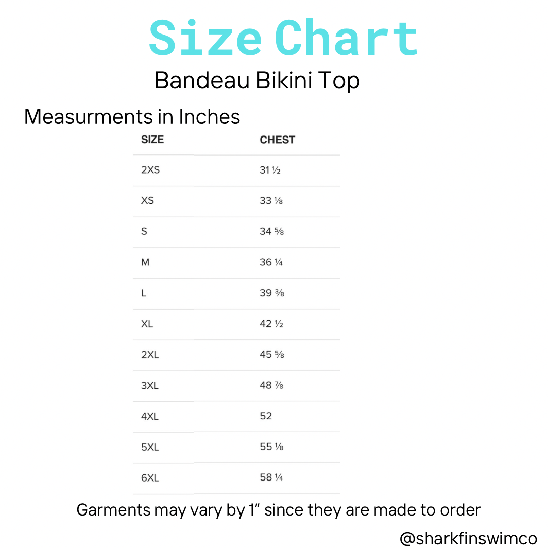 Bandeau bikini top size chart 