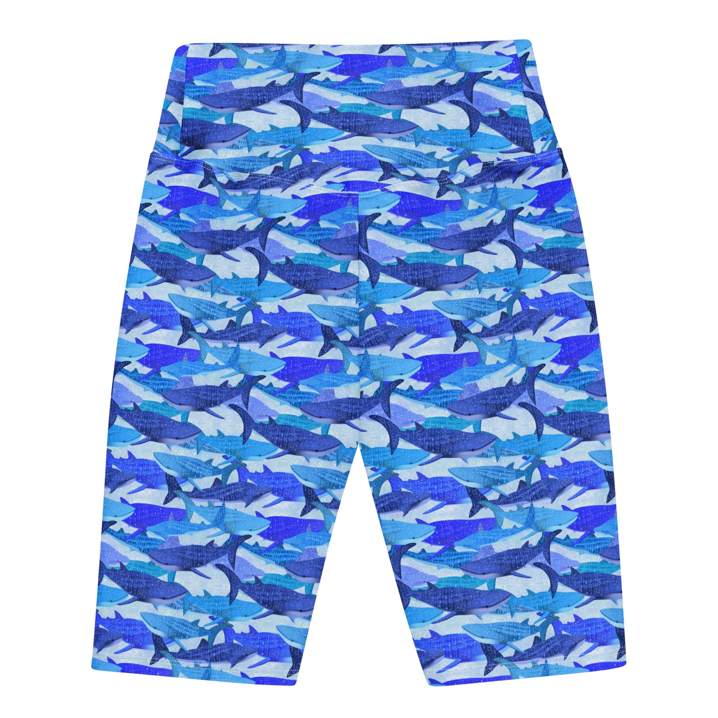 Blue bike shorts with whale sharks 