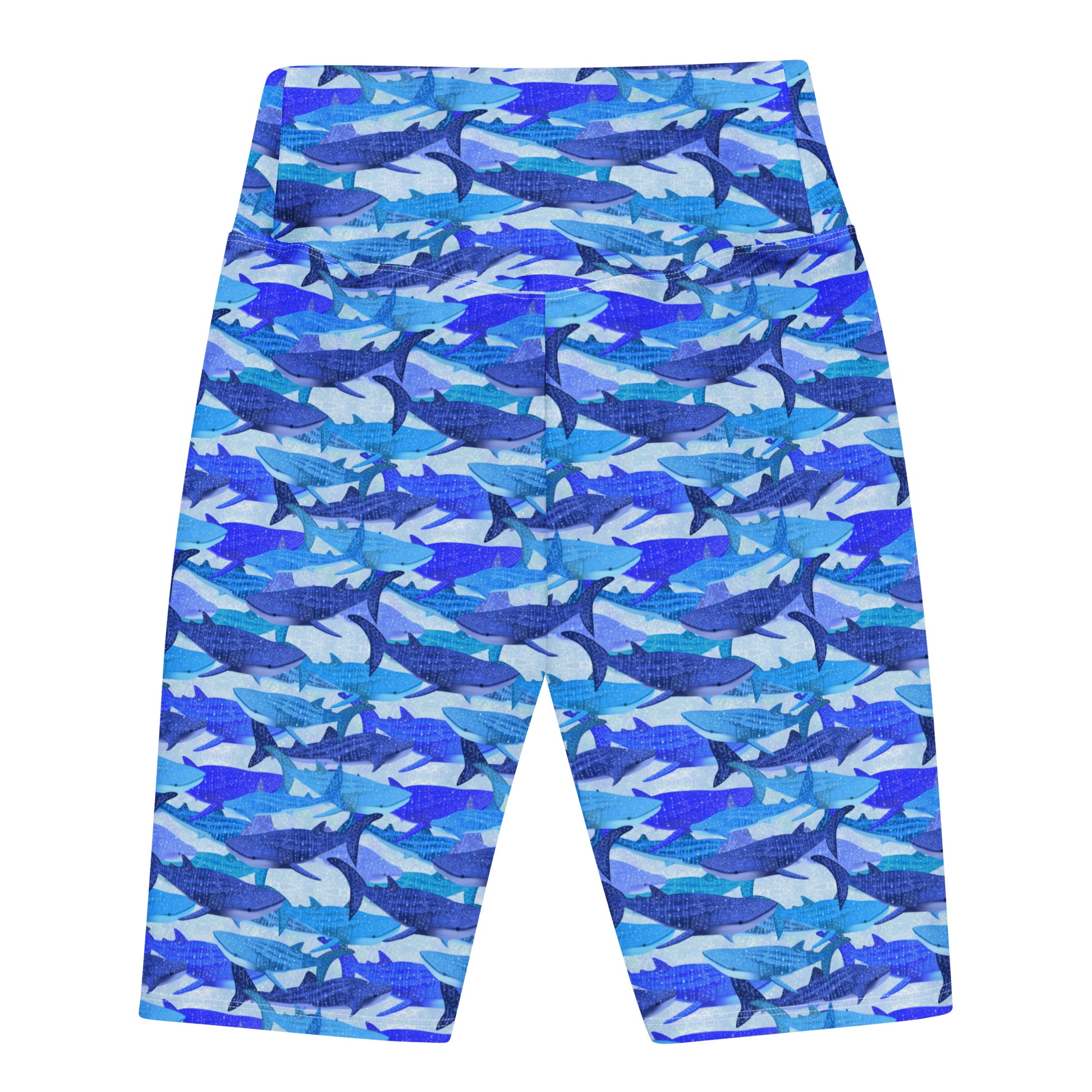 Blue bike shorts with whale sharks 