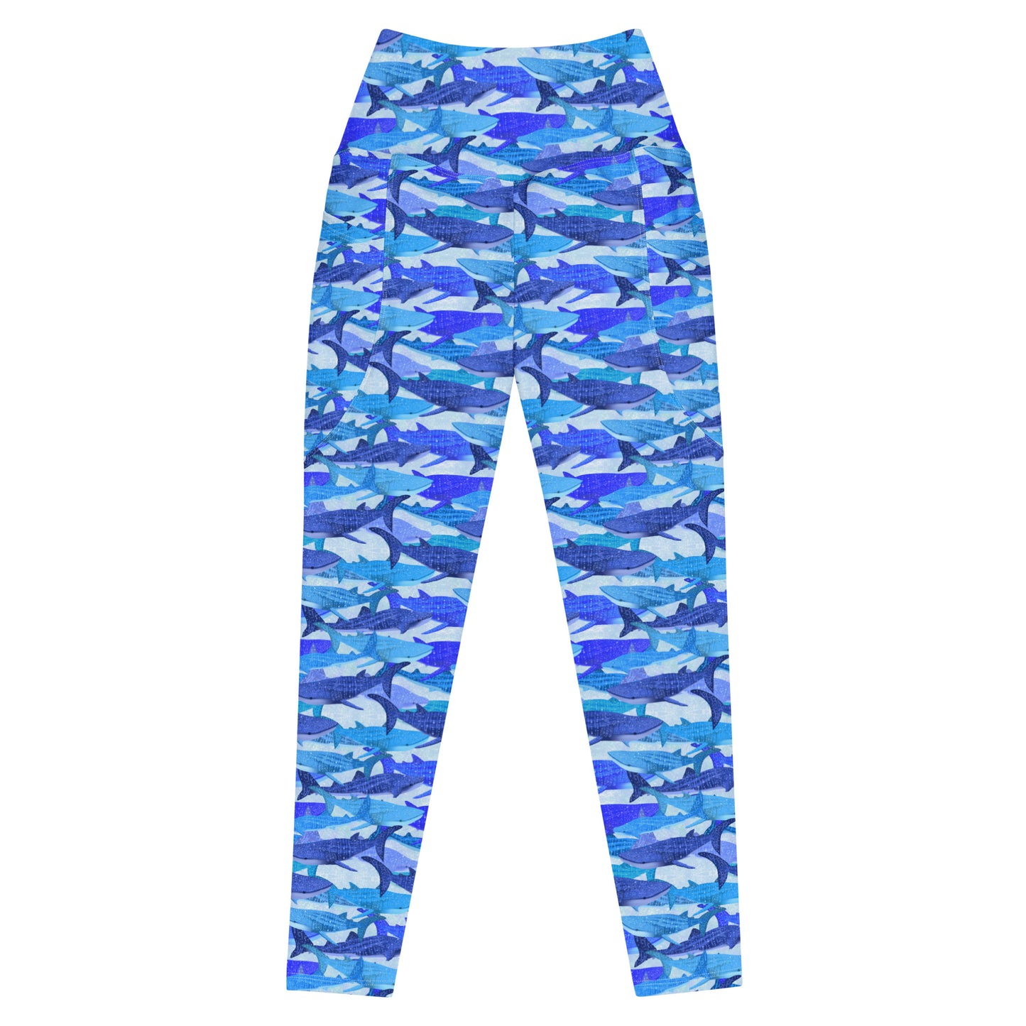 Blue glitter whale sharks eco high waisted swim leggings 
