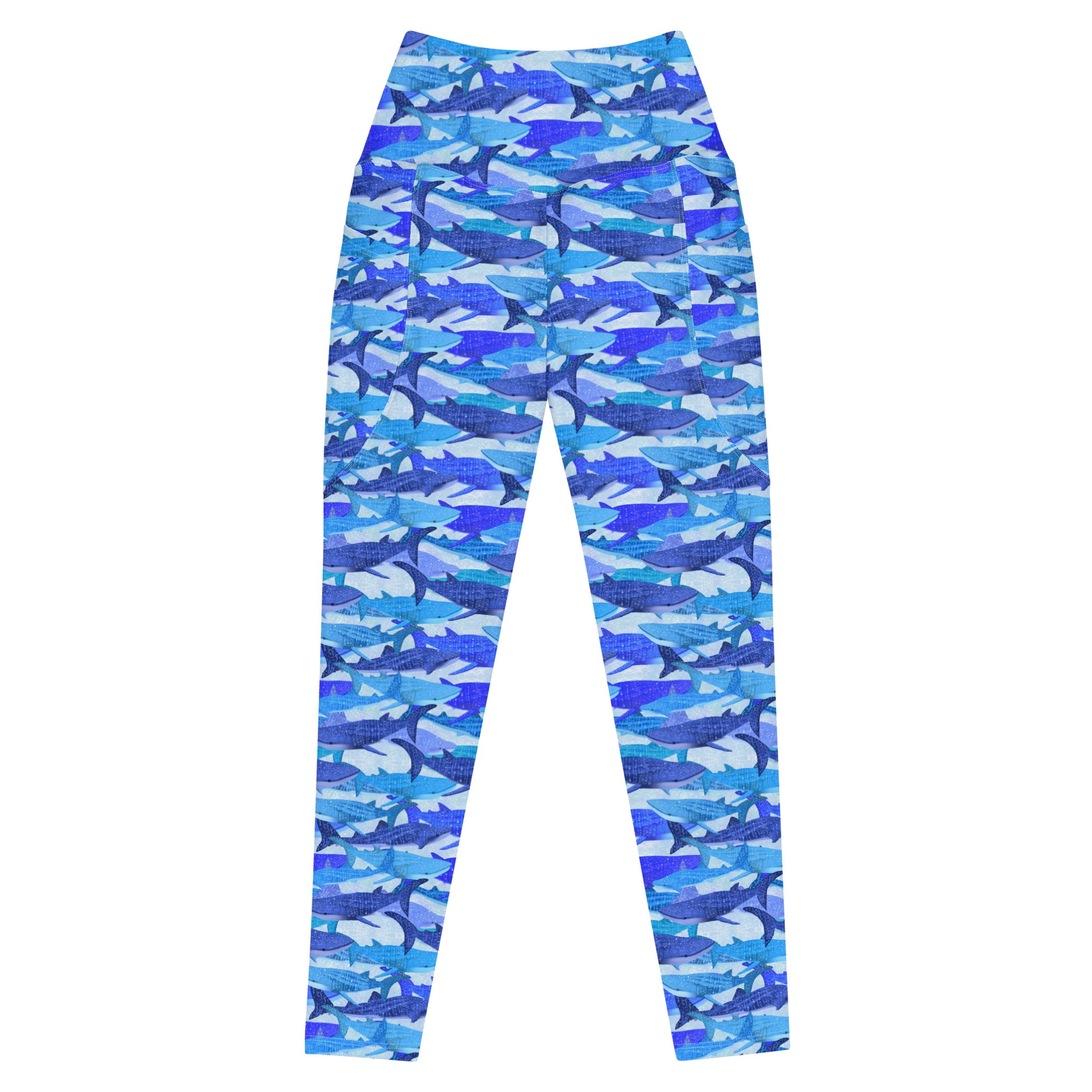 Blue glitter whale sharks eco high waisted swim leggings 