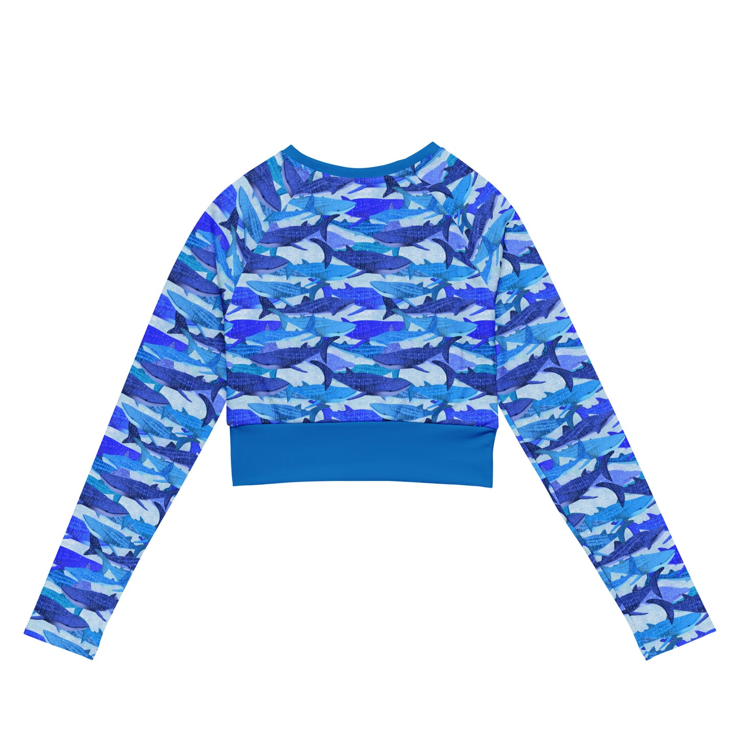 Blue glitter whale sharks eco long sleeved cropped rashguard 