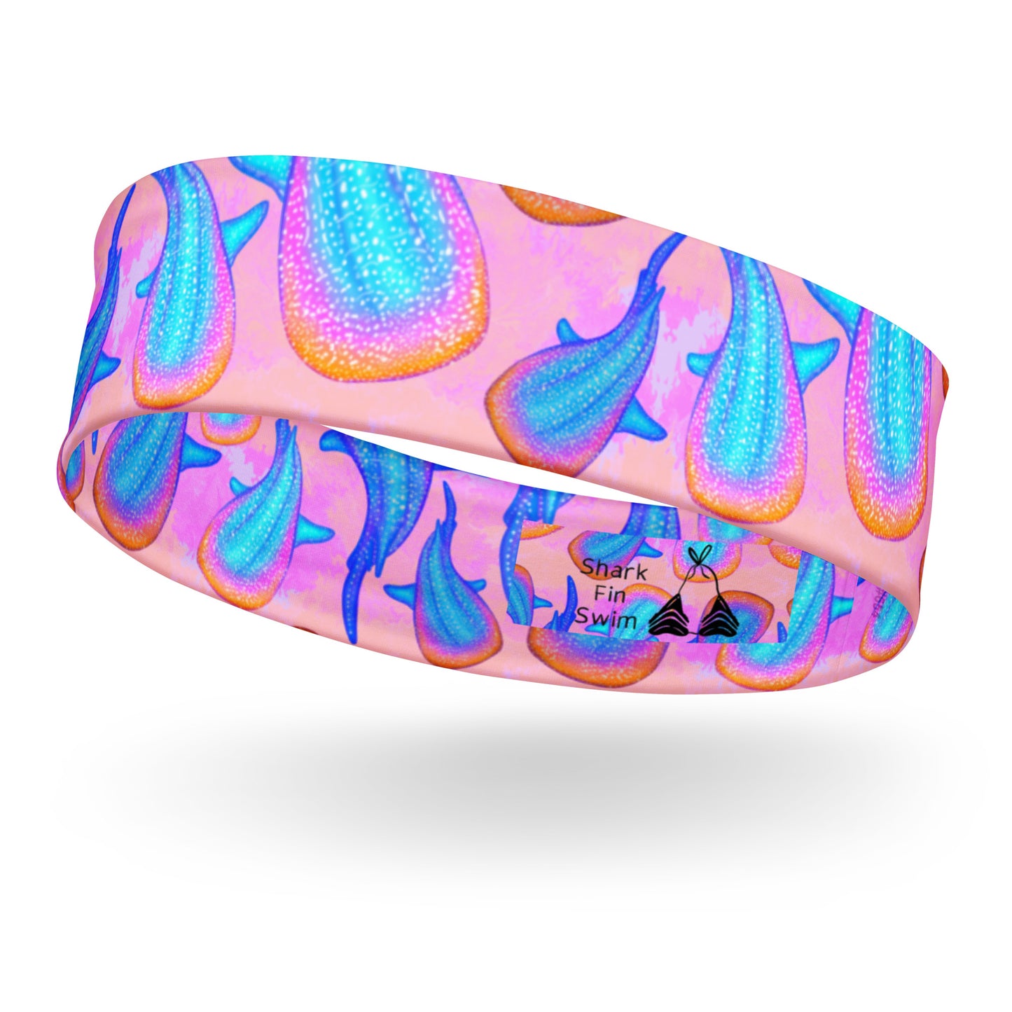 Rainbow whale shark headband with pink background 