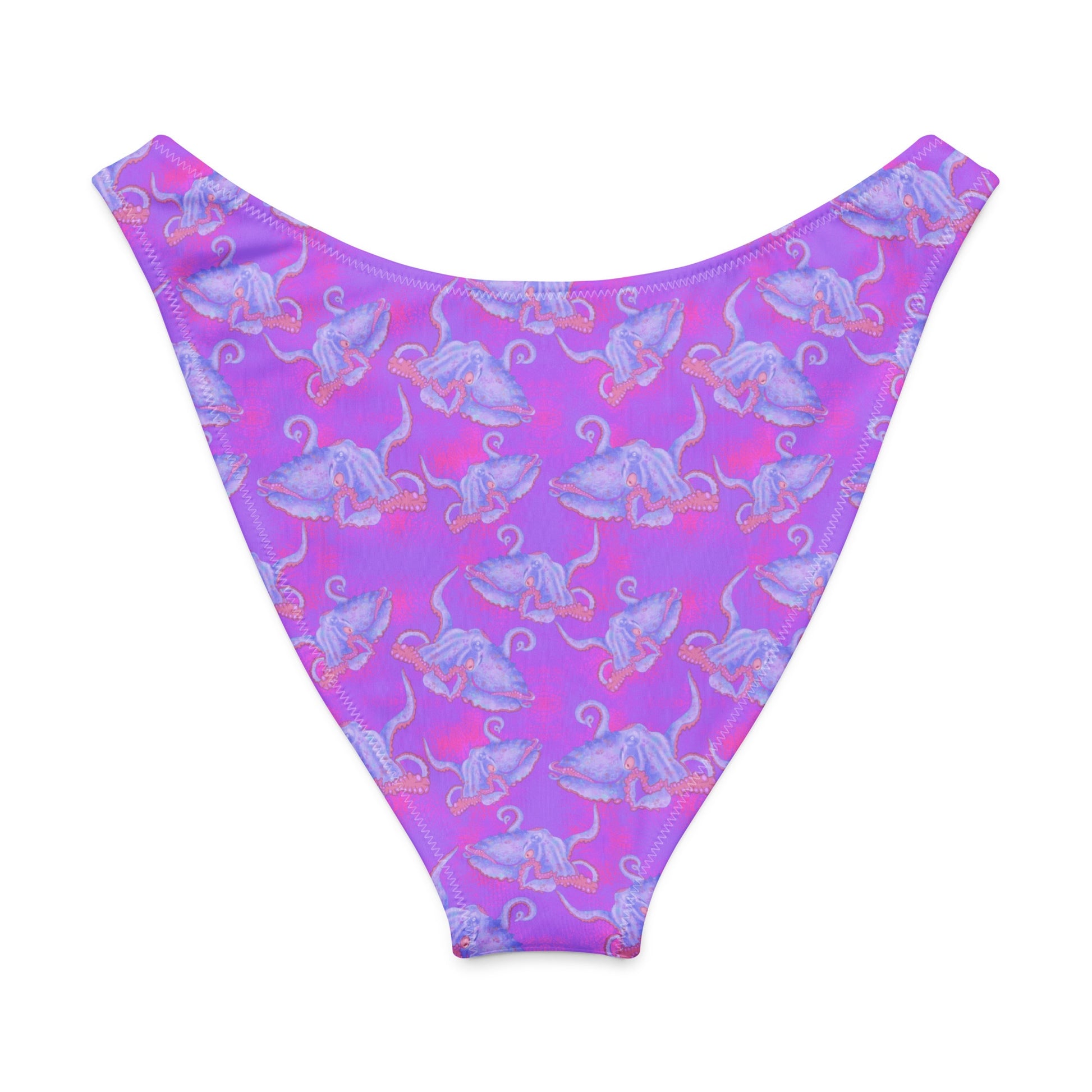 Purple and hot pink colorful octopus eco high cut bikini bottom 