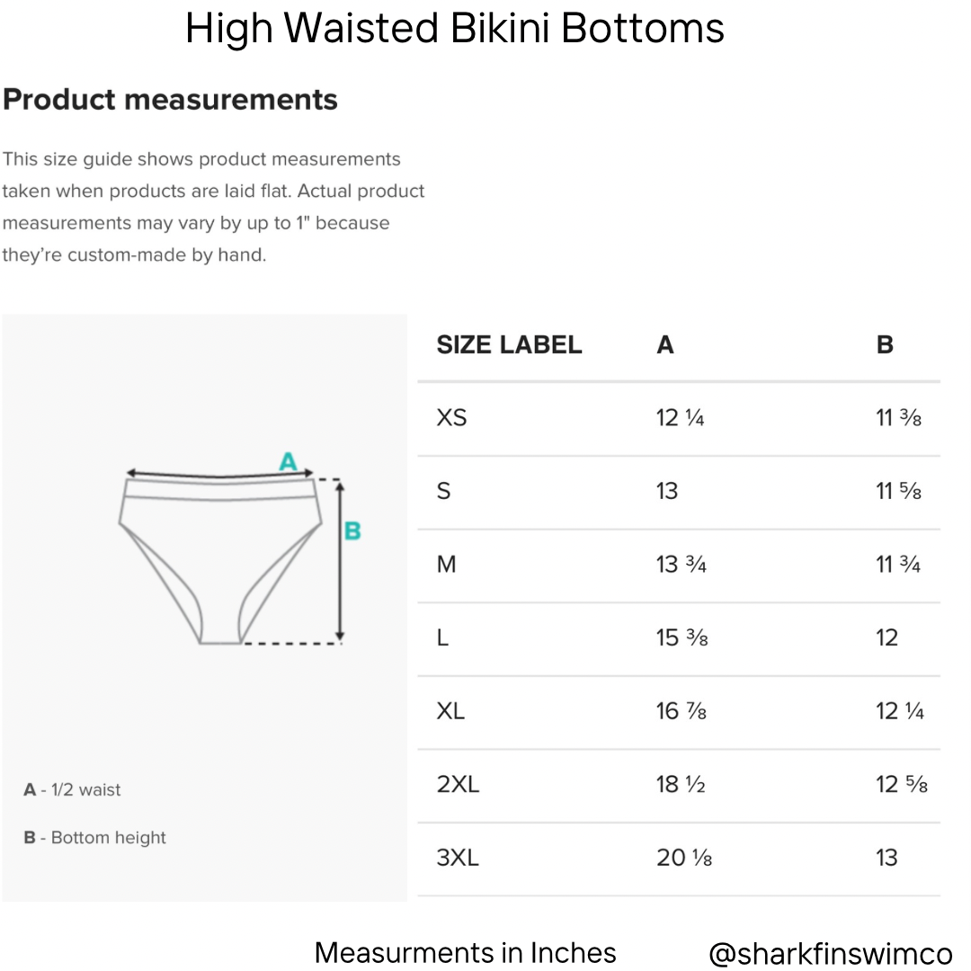 High waisted bikini bottom product measurements 