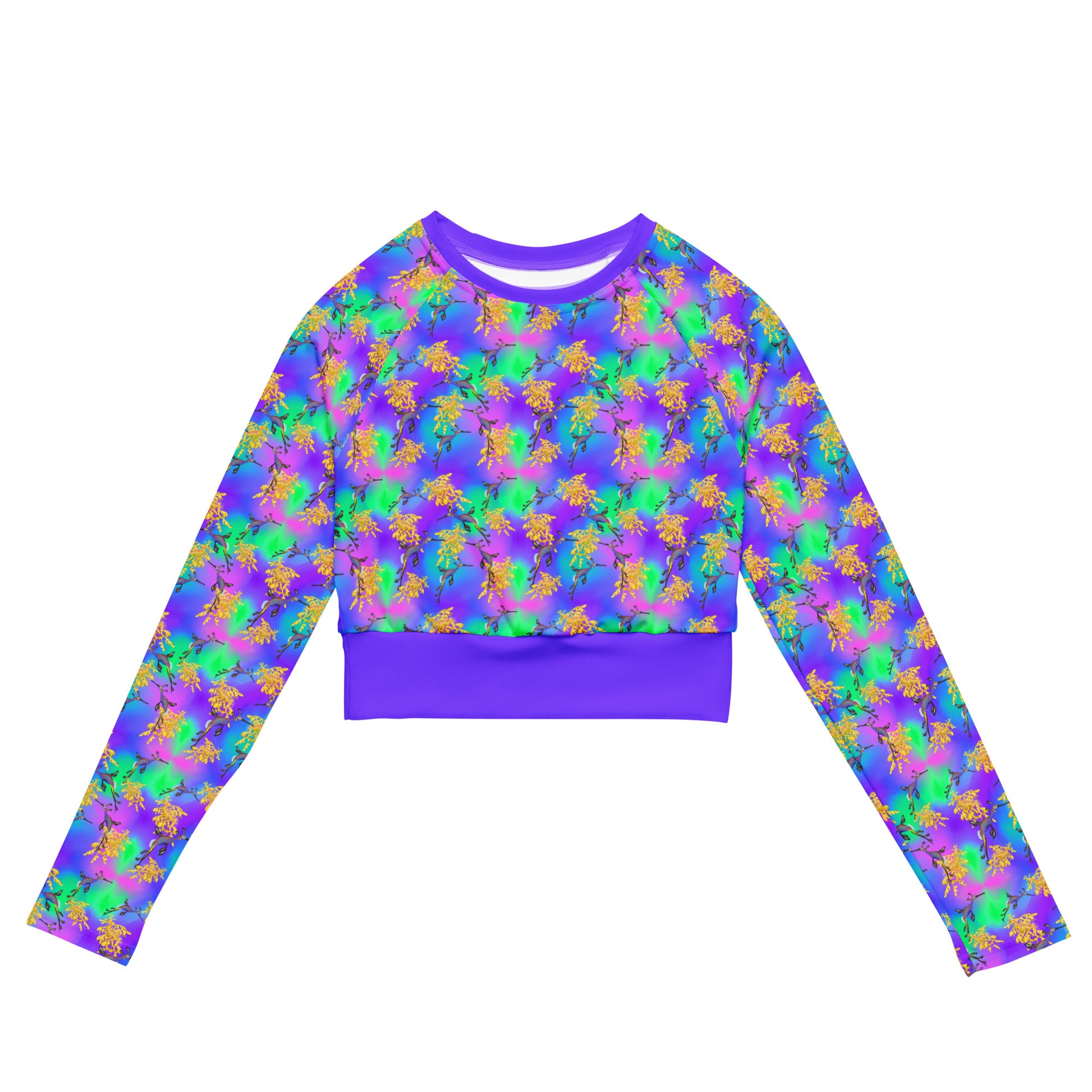 Green and purple cropped Rashguard with sea dragons 