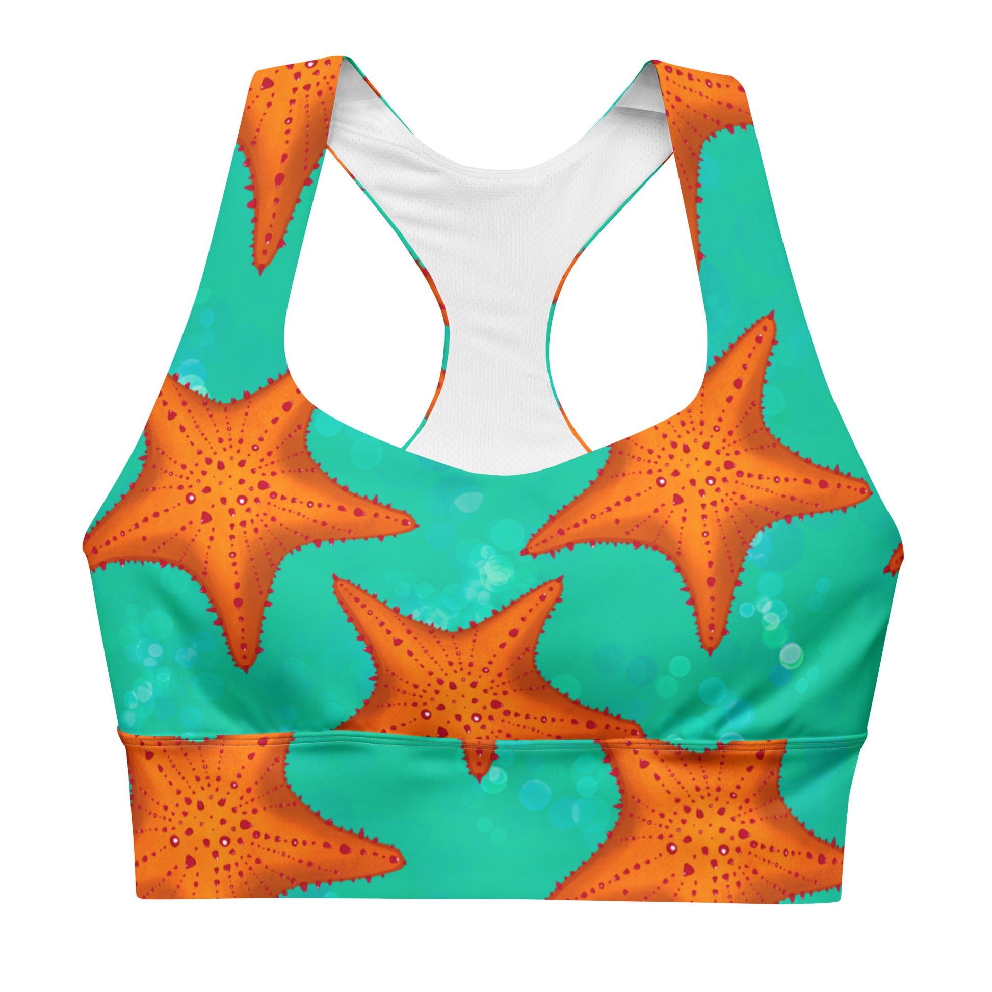 Green/teal sports bra with orange starfish 