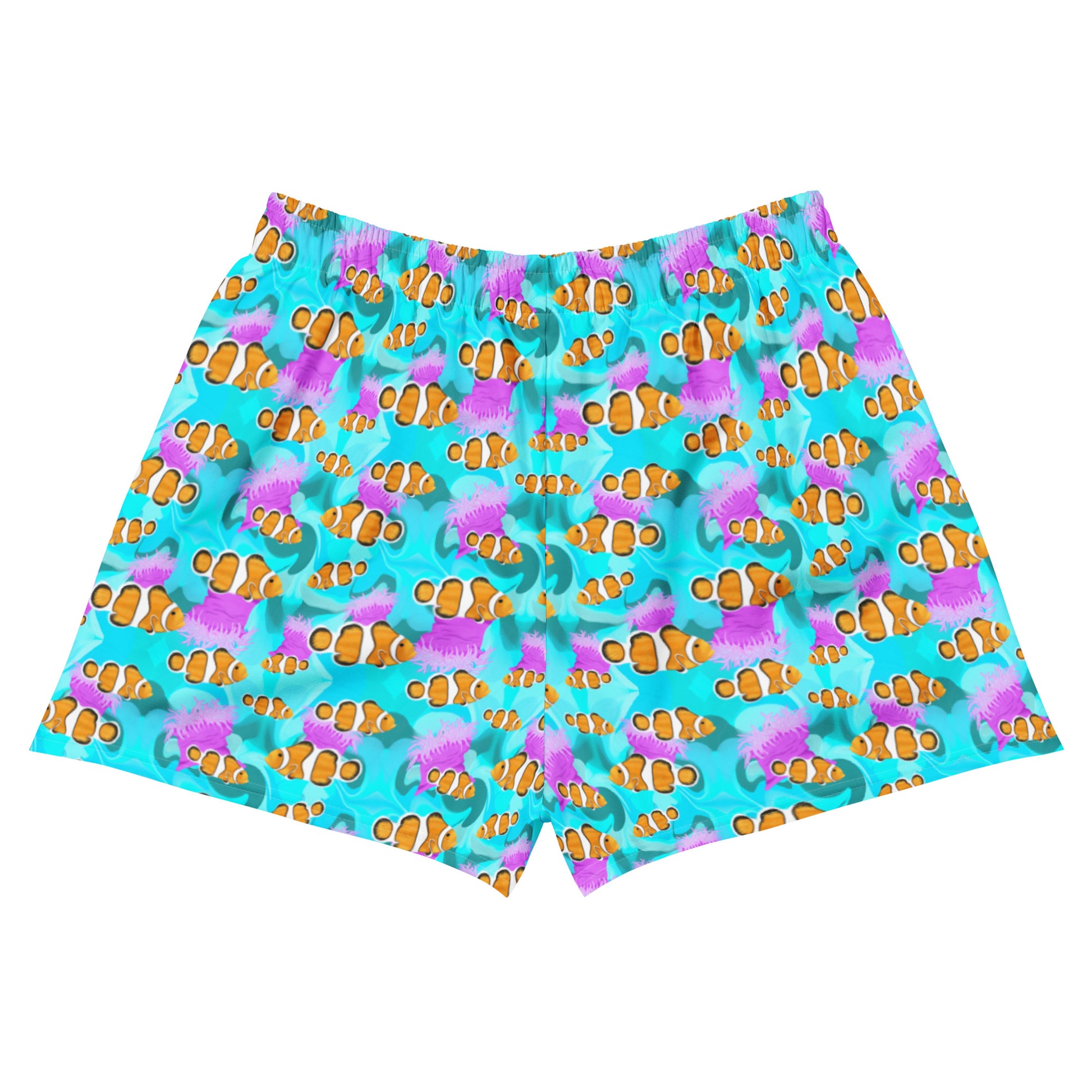 Shorts with clownfish pattern on a blue background