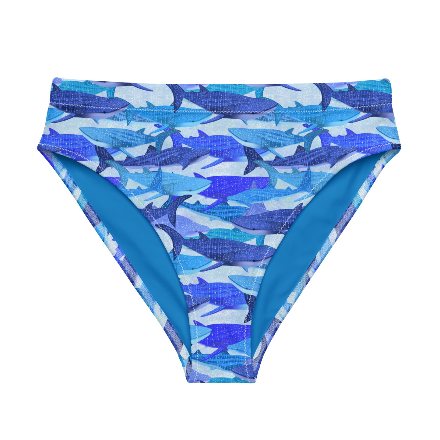 Blue glitter whale sharks background eco high waisted bikini bottom 