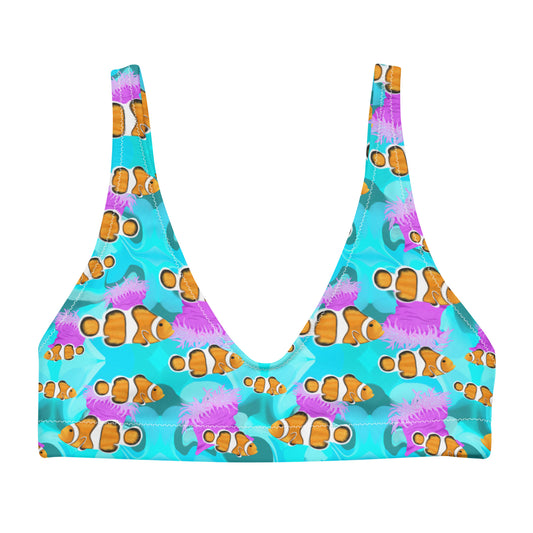 Blue bikini top with clownfish and pink anemones 