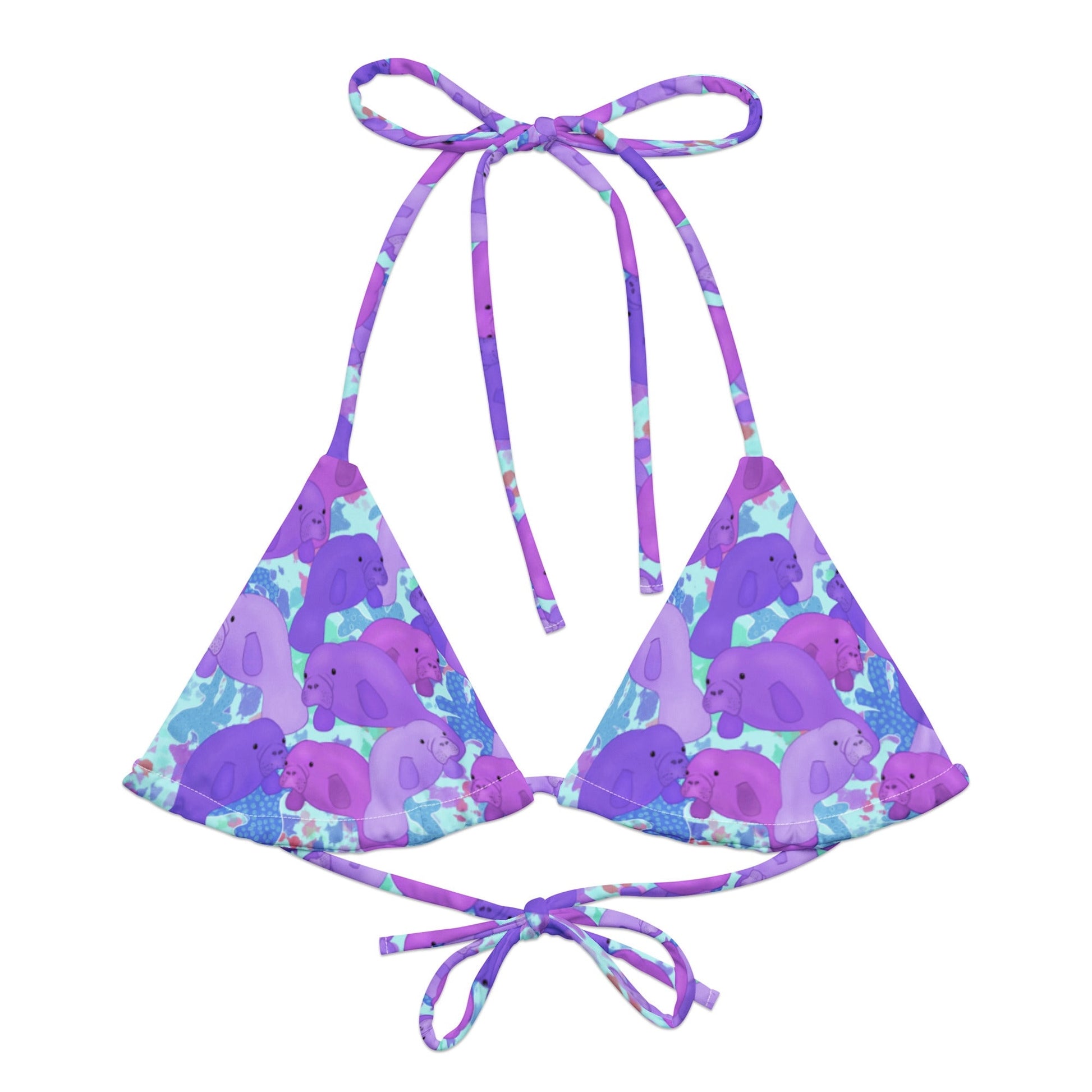 Purple manatees with blue color pops string bikini top 