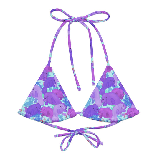 Purple manatees with blue color pops string bikini top 