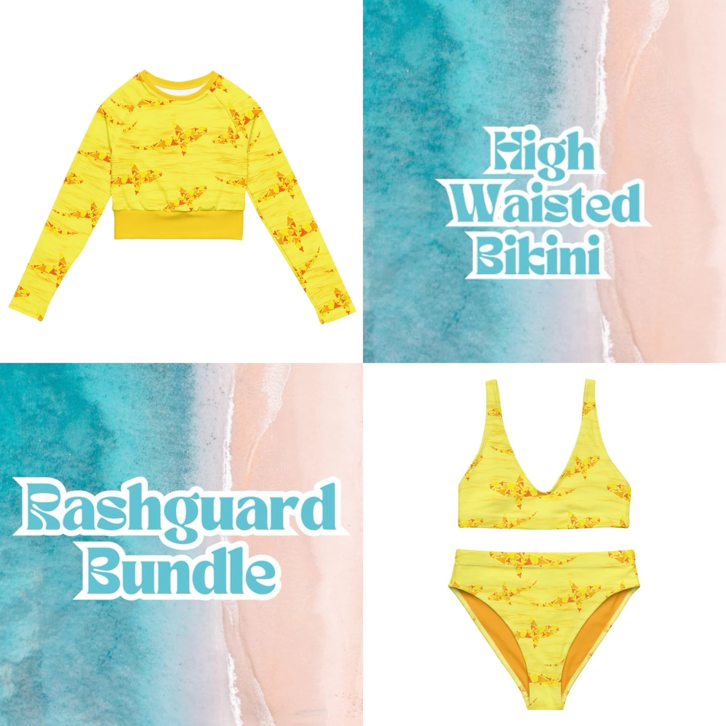 Sunny bite Shark tooth rashguard and high waisted bikini bundle 