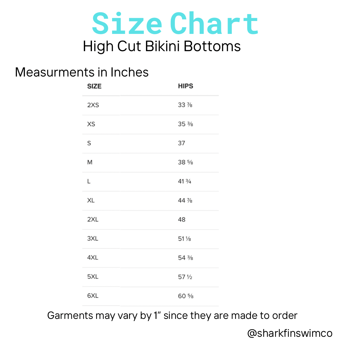 High cut bikini bottom size chart 