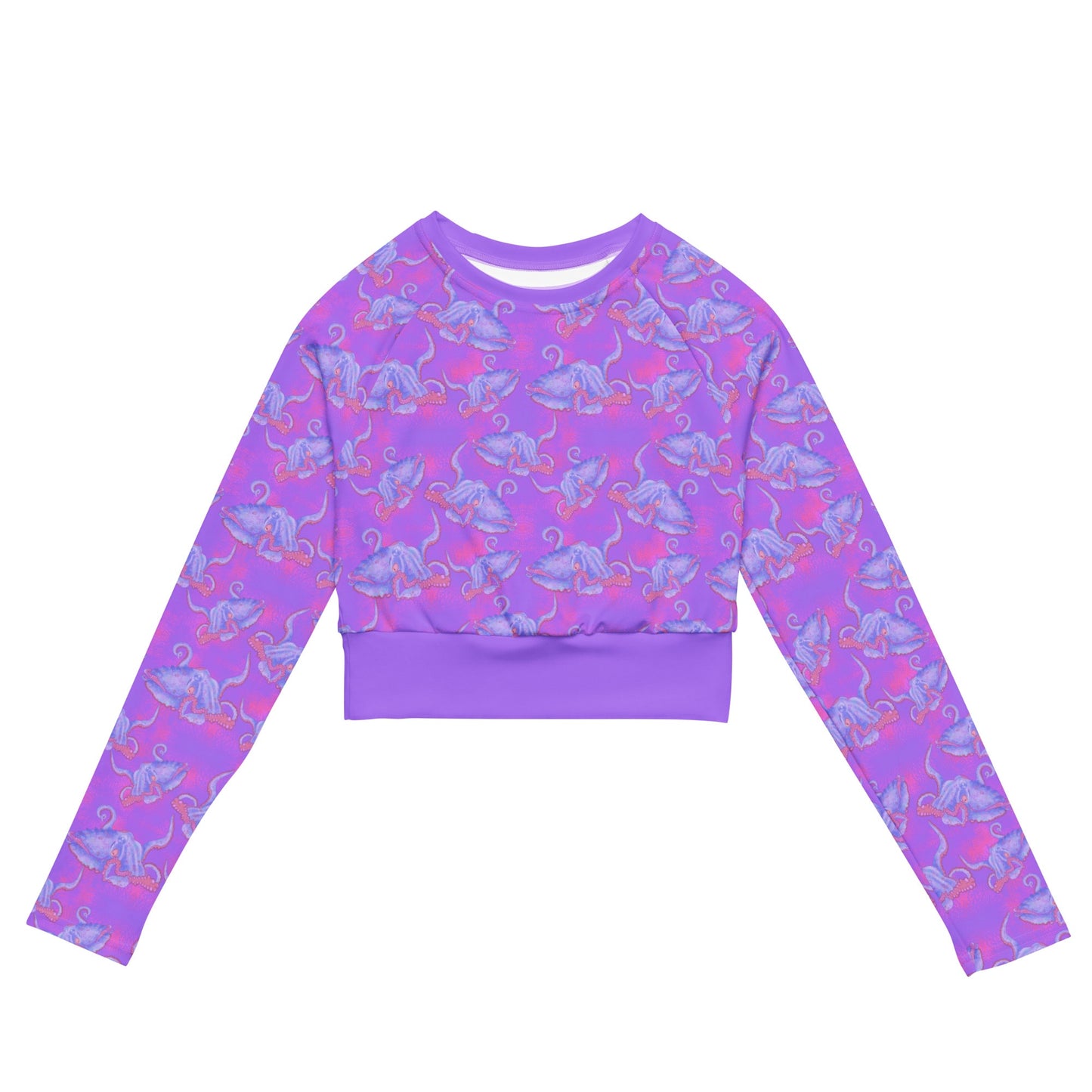 Purple and hot pink colorful octopus cropped eco rashguard 