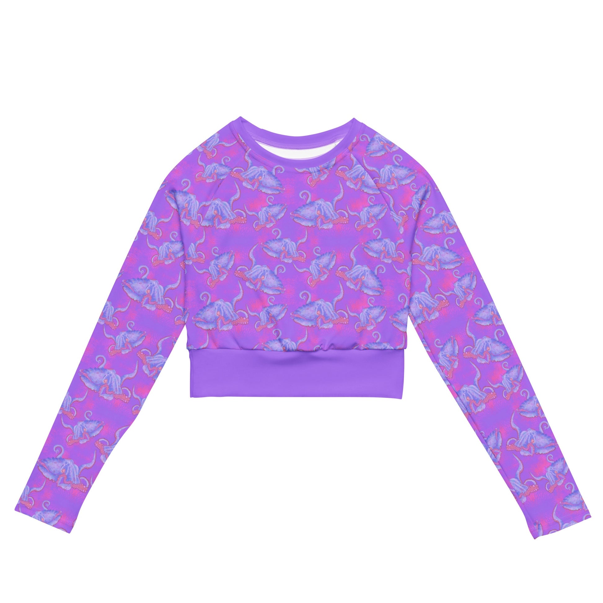 Purple and hot pink colorful octopus cropped eco rashguard 