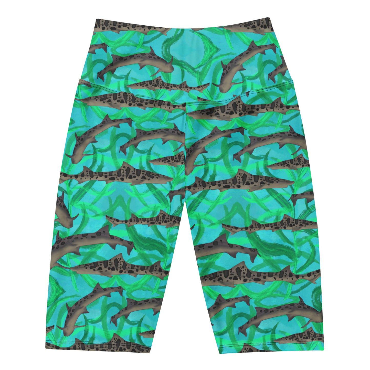 Blue and green bike short with leopard sharks 