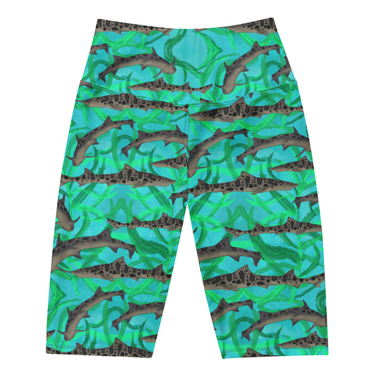 Blue and green bike short with leopard sharks 