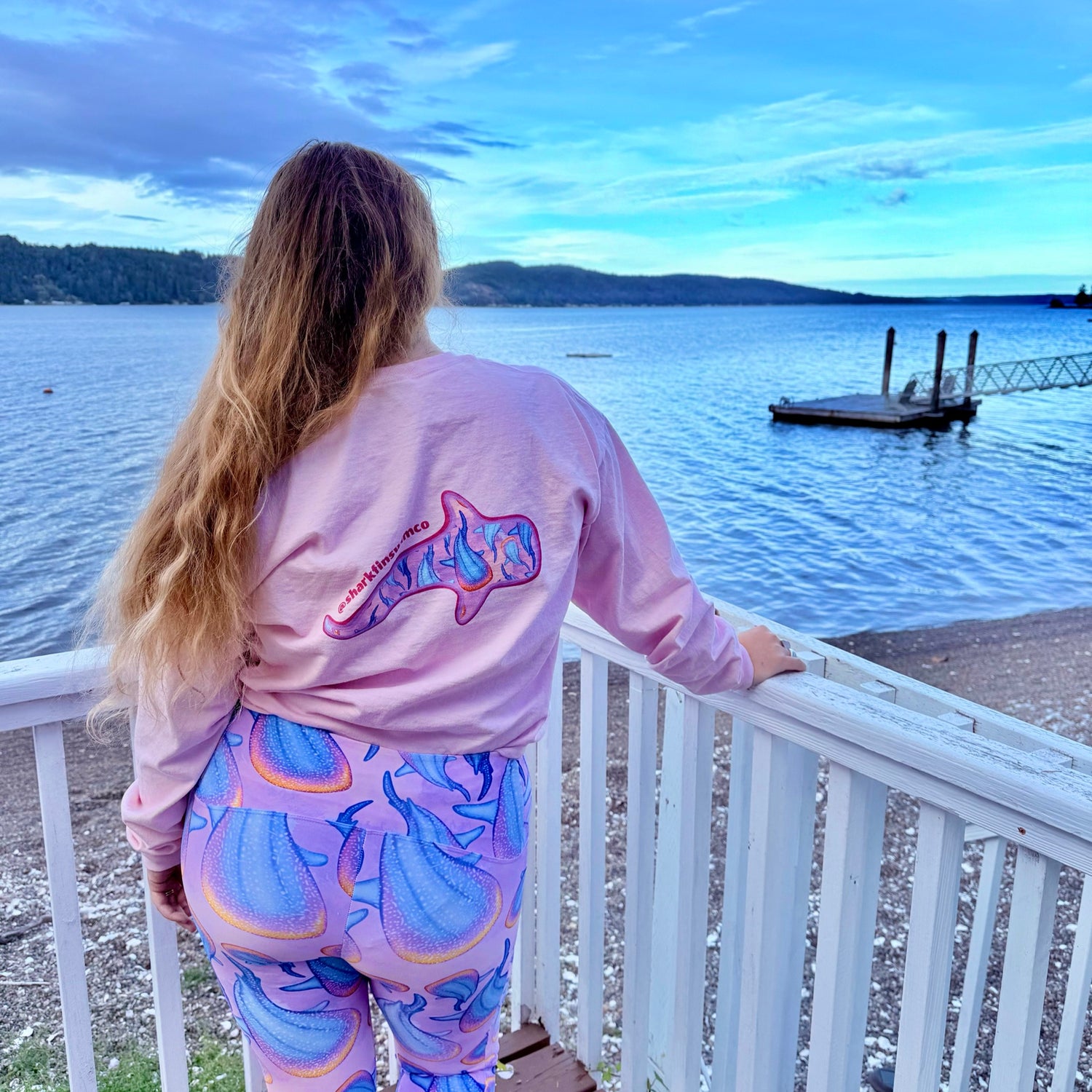 sharks are like really cool rainbow whale shark pink long sleeve eco t shirt 