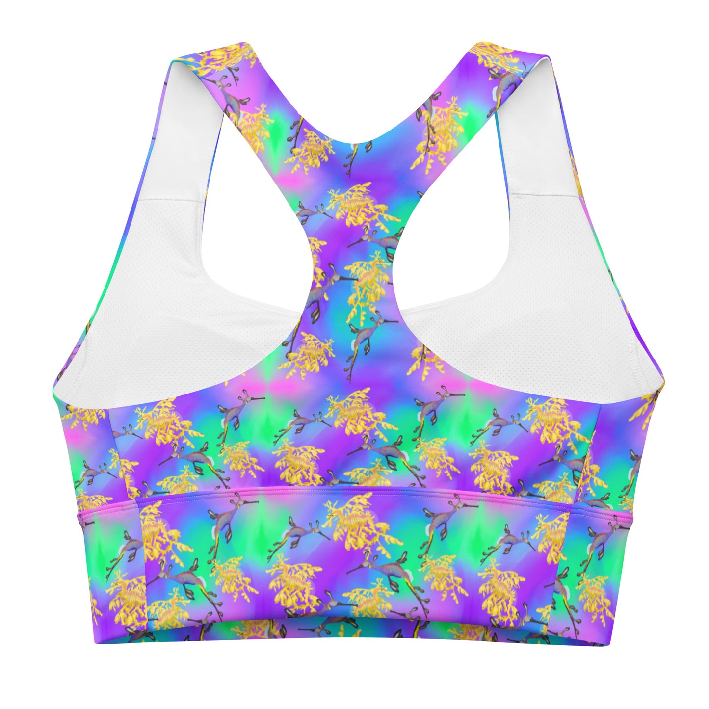Purple and green sports bra with sea dragons 
