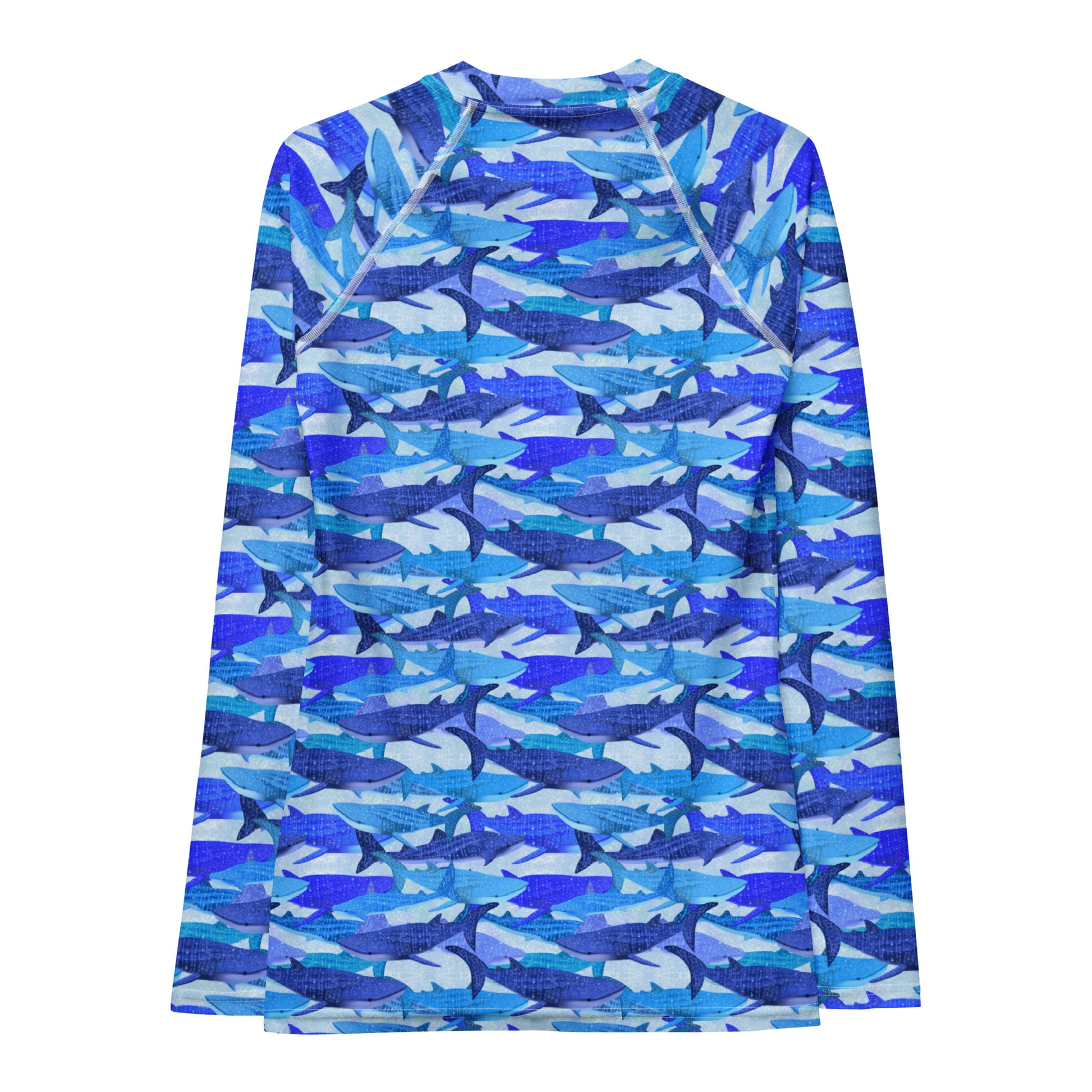 Blue long sleeve rashguard with whale sharks 