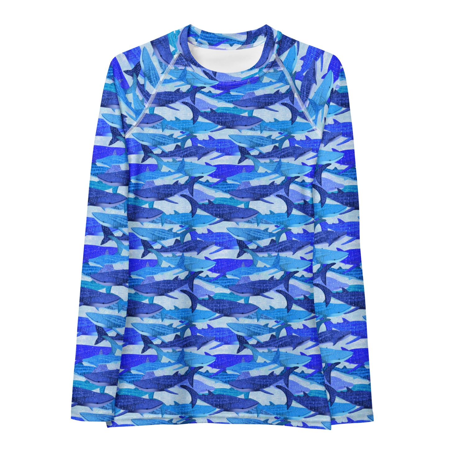 Blue long sleeve rashguard with whale sharks 