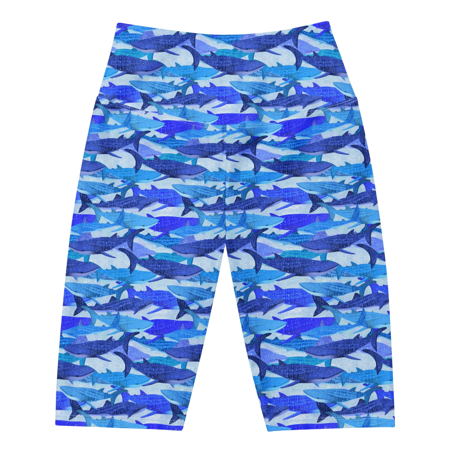 Blue bike shorts with whale sharks 