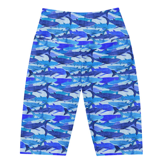 Blue bike shorts with whale sharks 