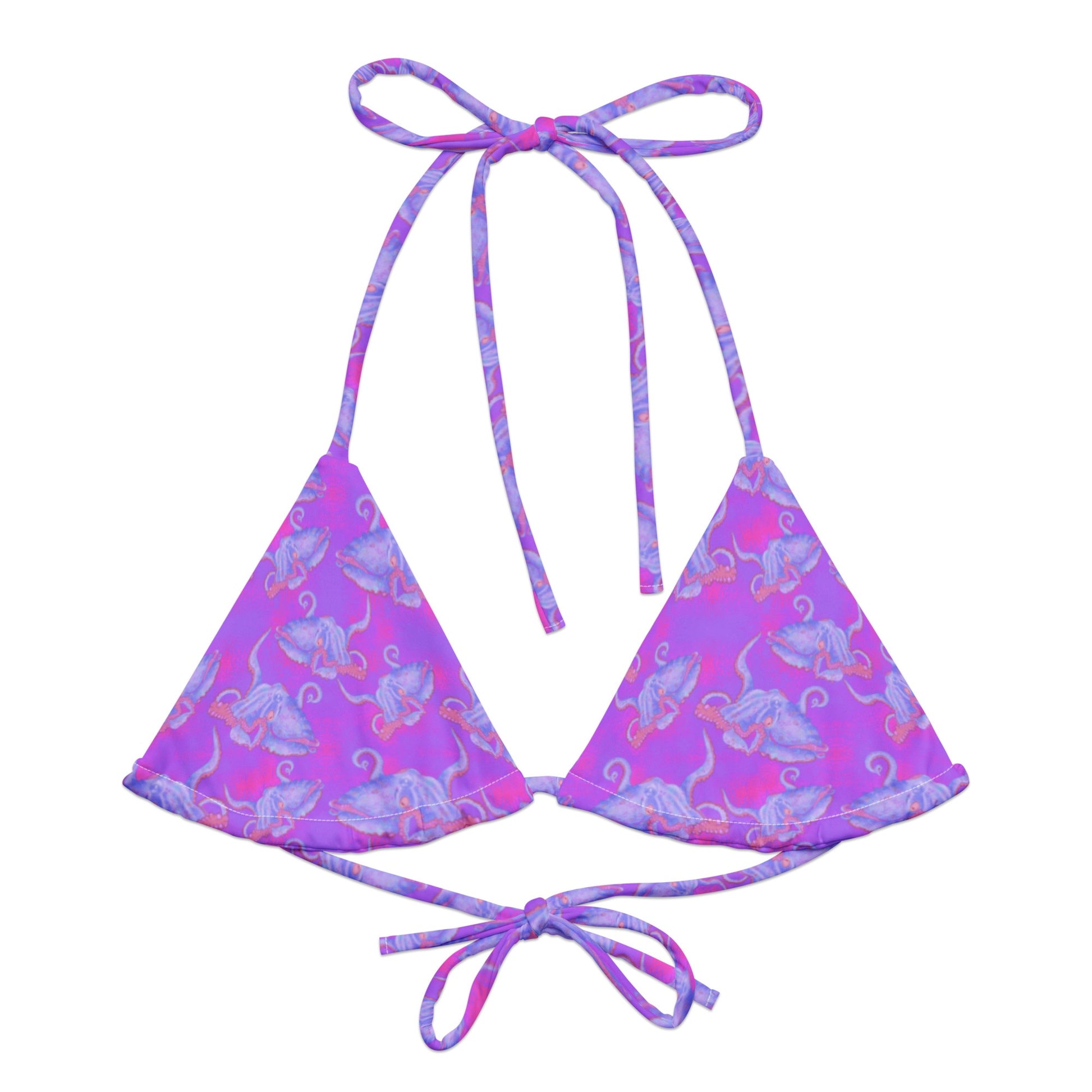 Purple and hot pink colorful octopus eco string bikini top