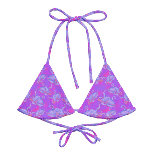 Purple and hot pink colorful octopus eco string bikini top