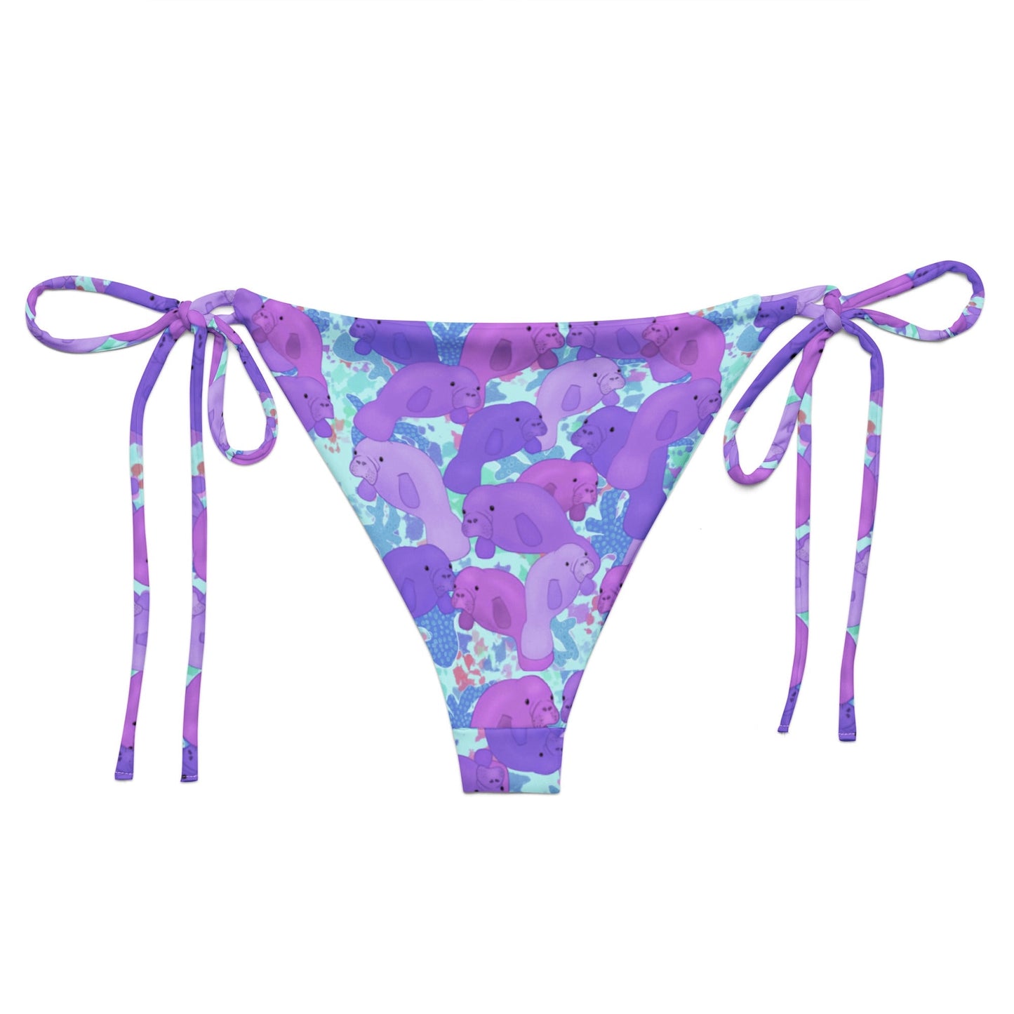 Purple manatees with blue color pops string bikini bottom