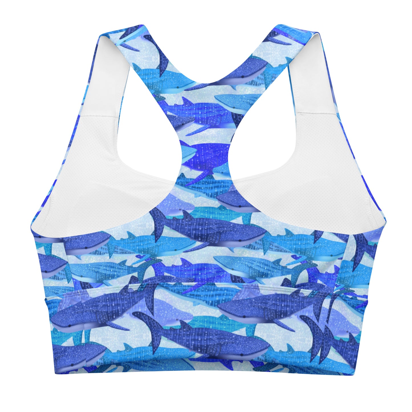 Blue sports bra with whale sharks 