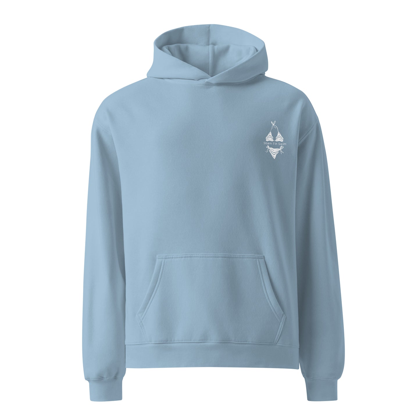 blue hoodie with a white logo on the front 