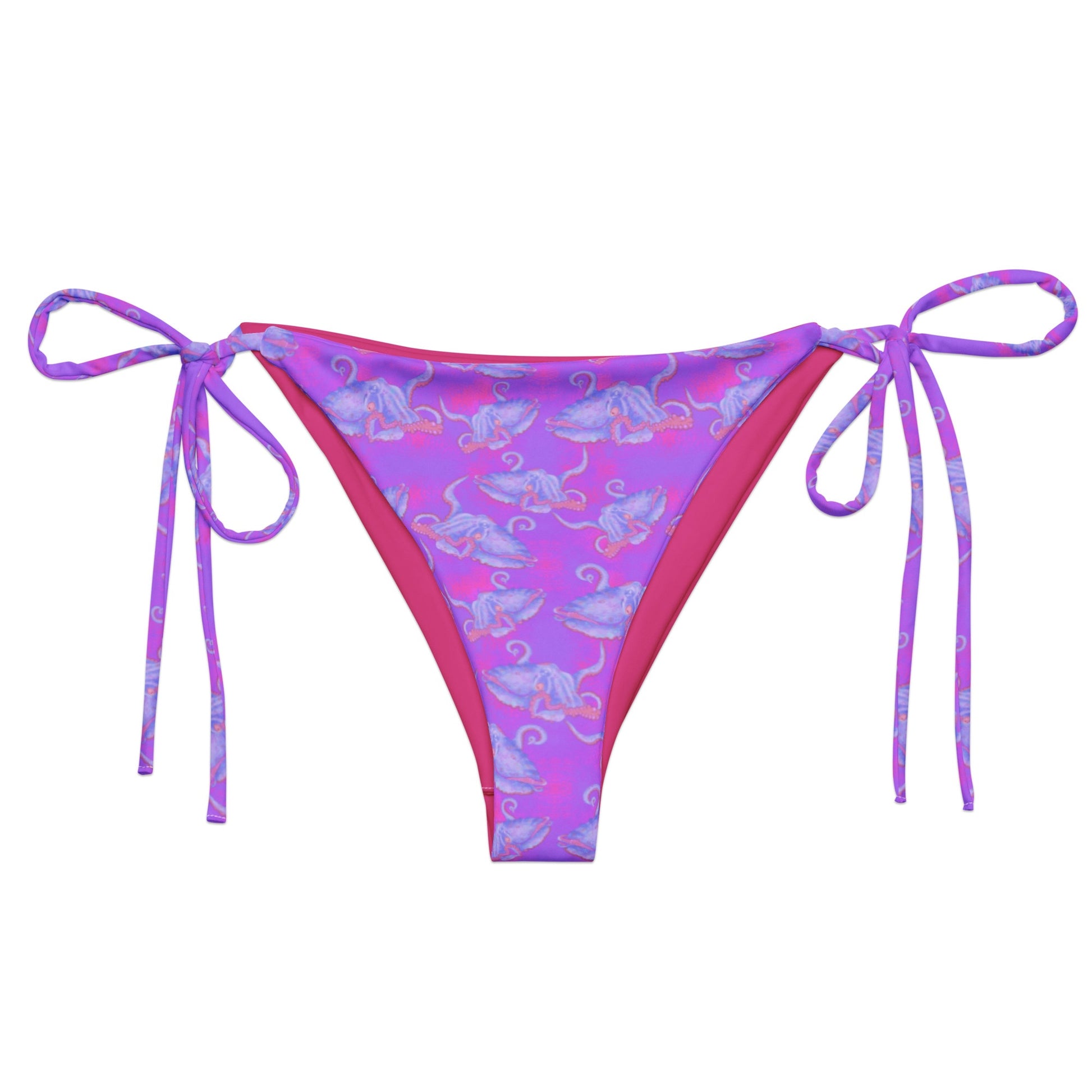 Purple and hot pink colorful octopus eco string bikini bottoms 
