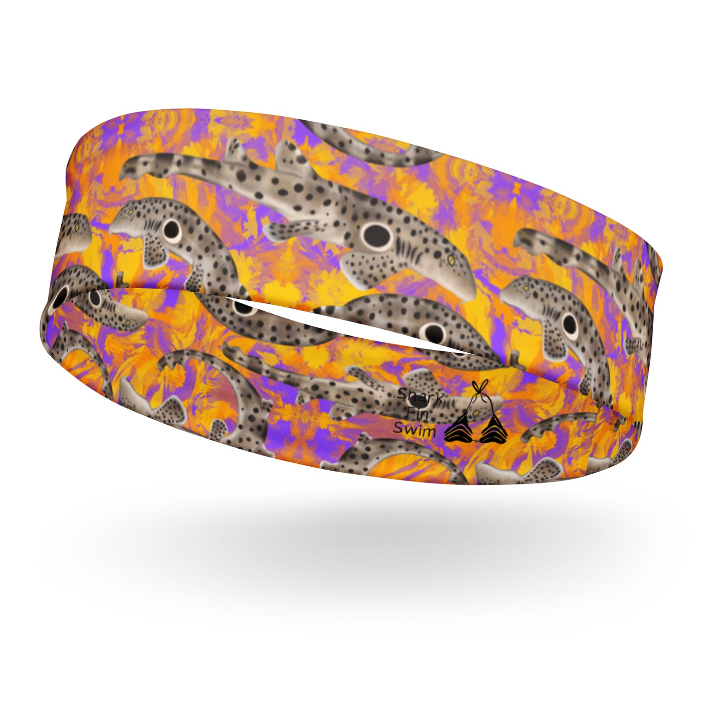 Epaulette Sharks with orange and purple background eco dive headband
