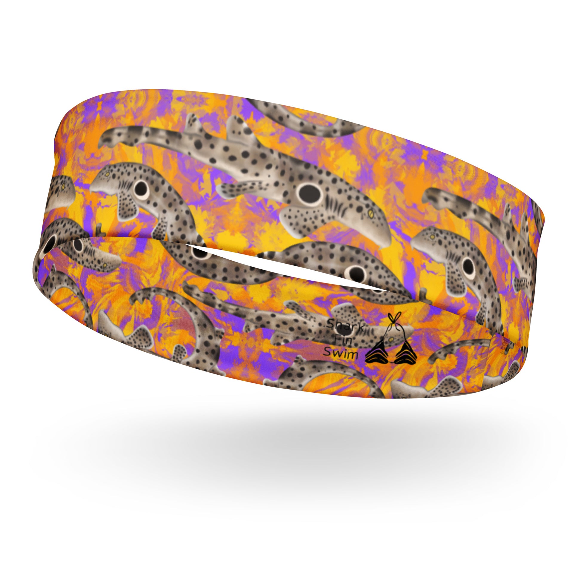 Epaulette Sharks with orange and purple background eco dive headband