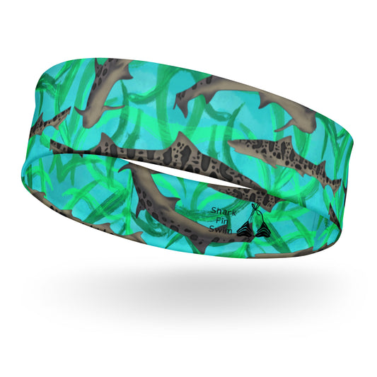 Blue and green leopard Shark print headband 