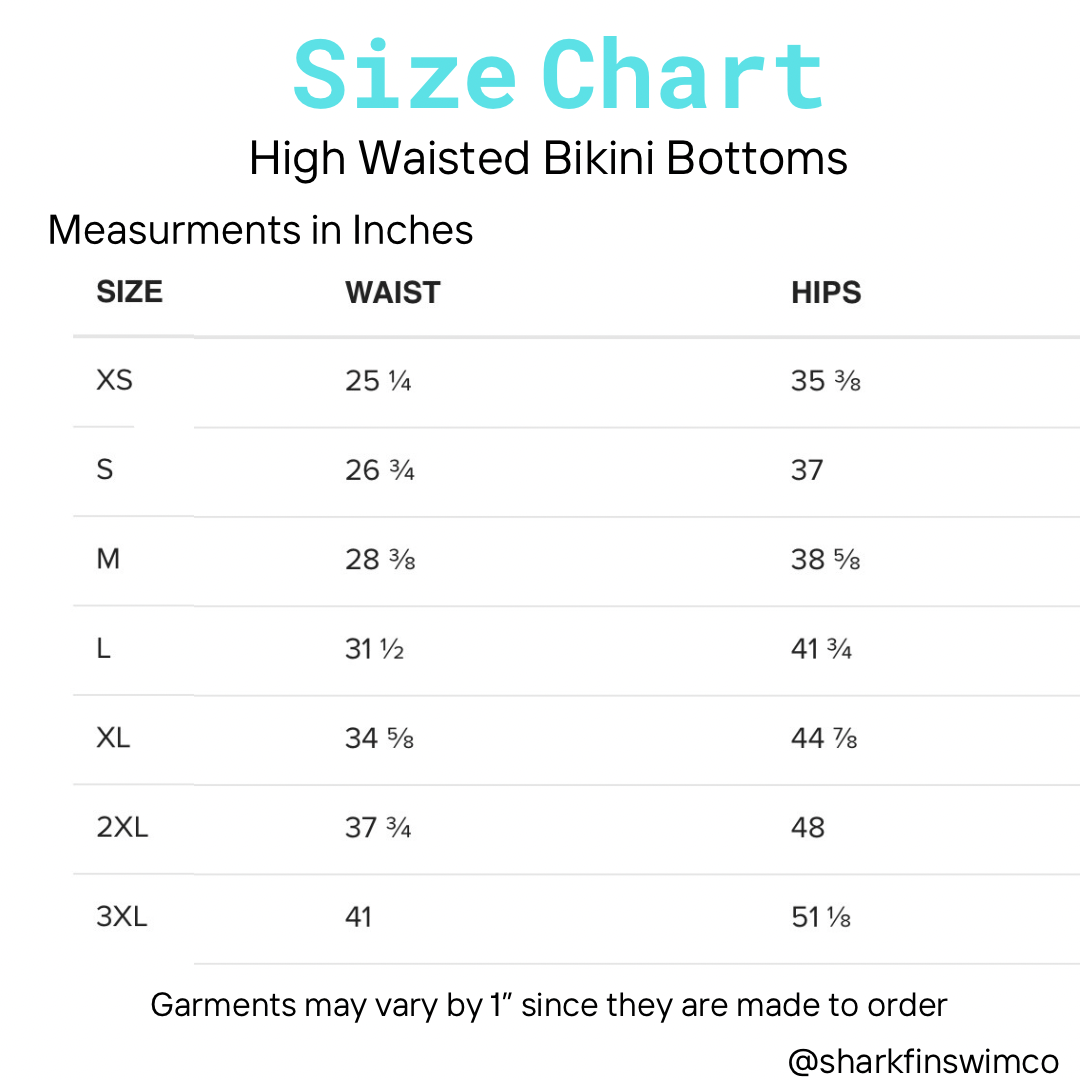 High waisted bikini bottom size chart 