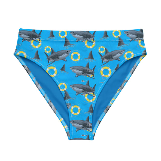 Blue great white shark bikini bottom with yellow floaties 