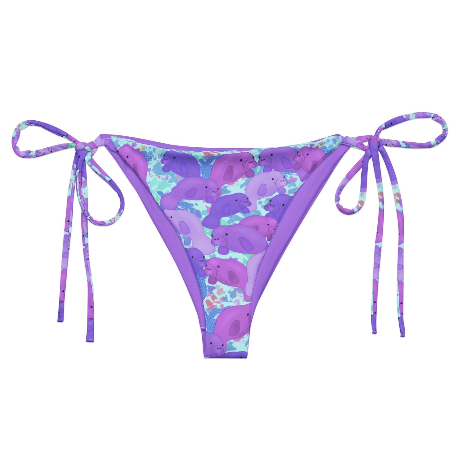 Purple manatees with blue color pops string bikini bottom
