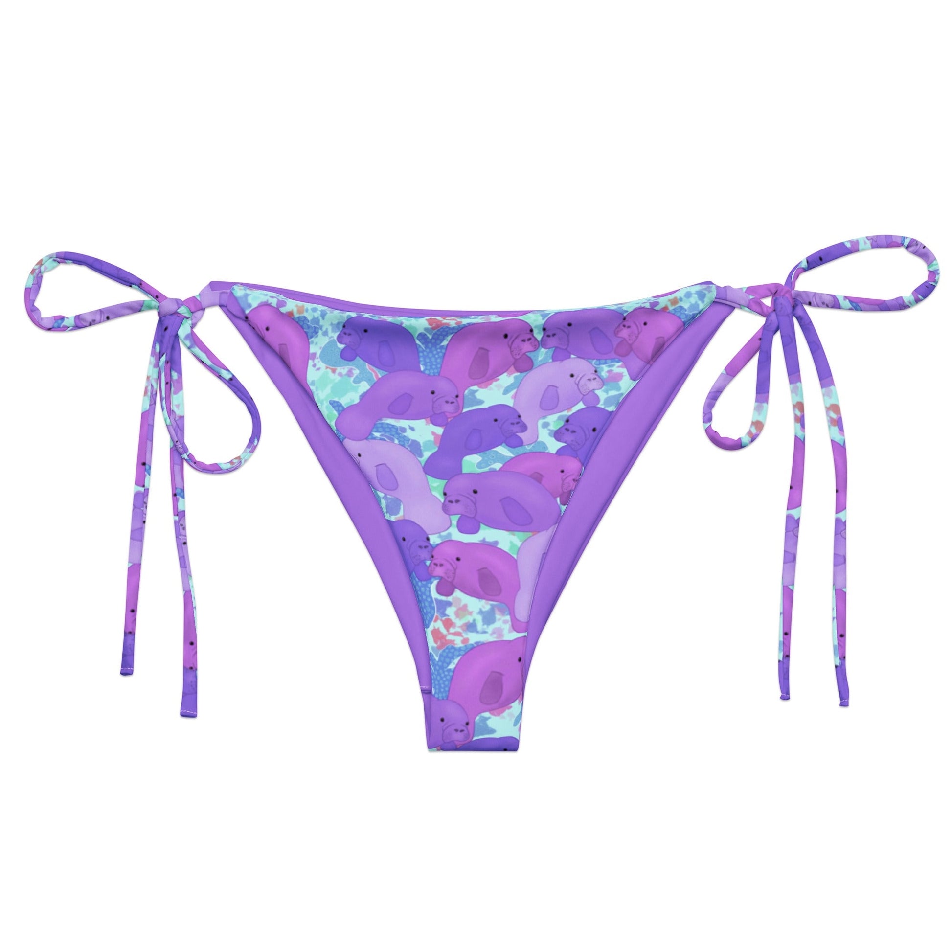 Purple manatees with blue color pops string bikini bottom