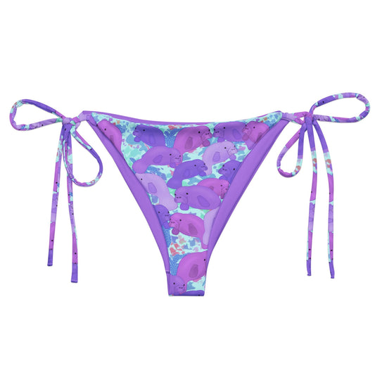 Purple manatees with blue color pops string bikini bottom