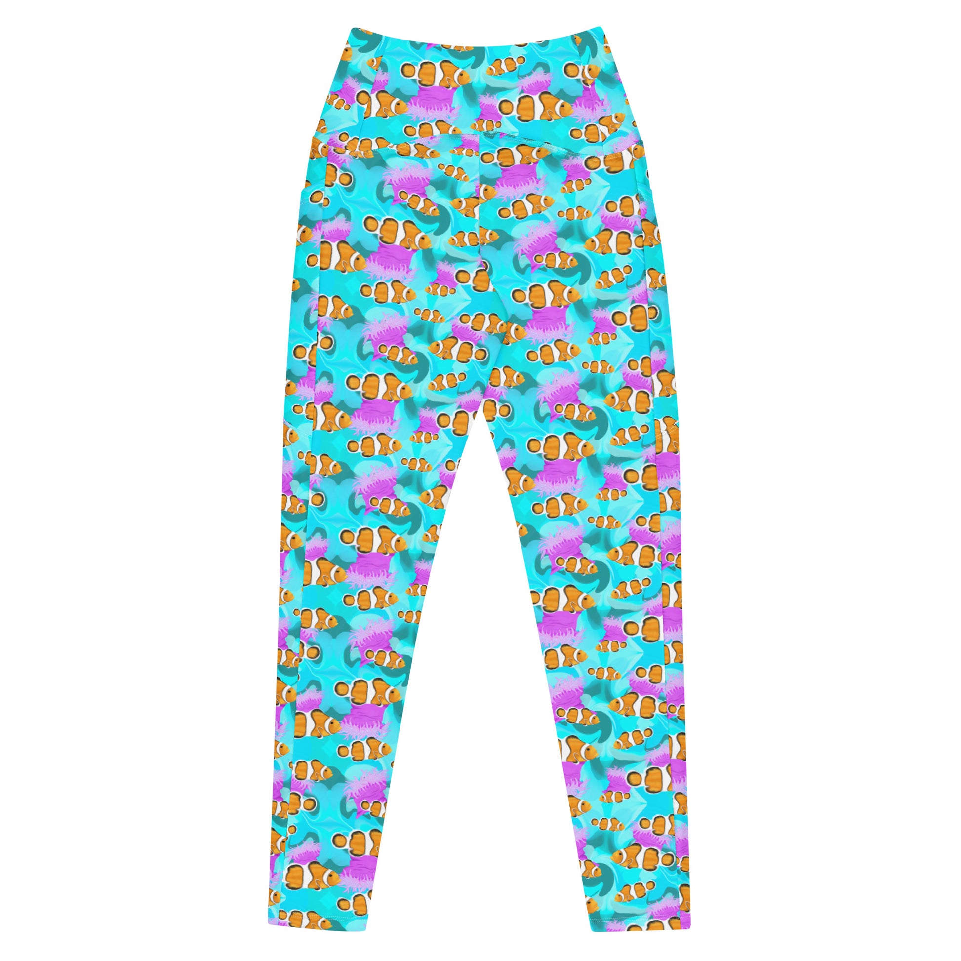 Blue dive leggings with pink anemones and clownfish