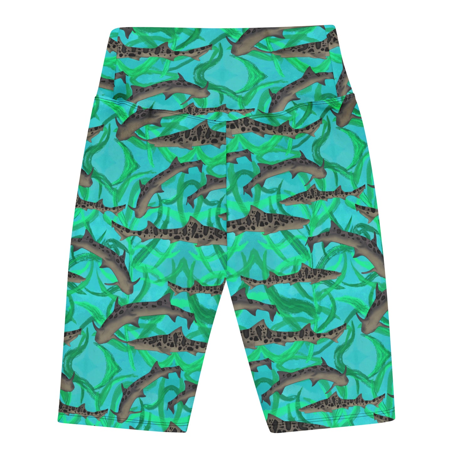 Blue and green bike short with leopard sharks 