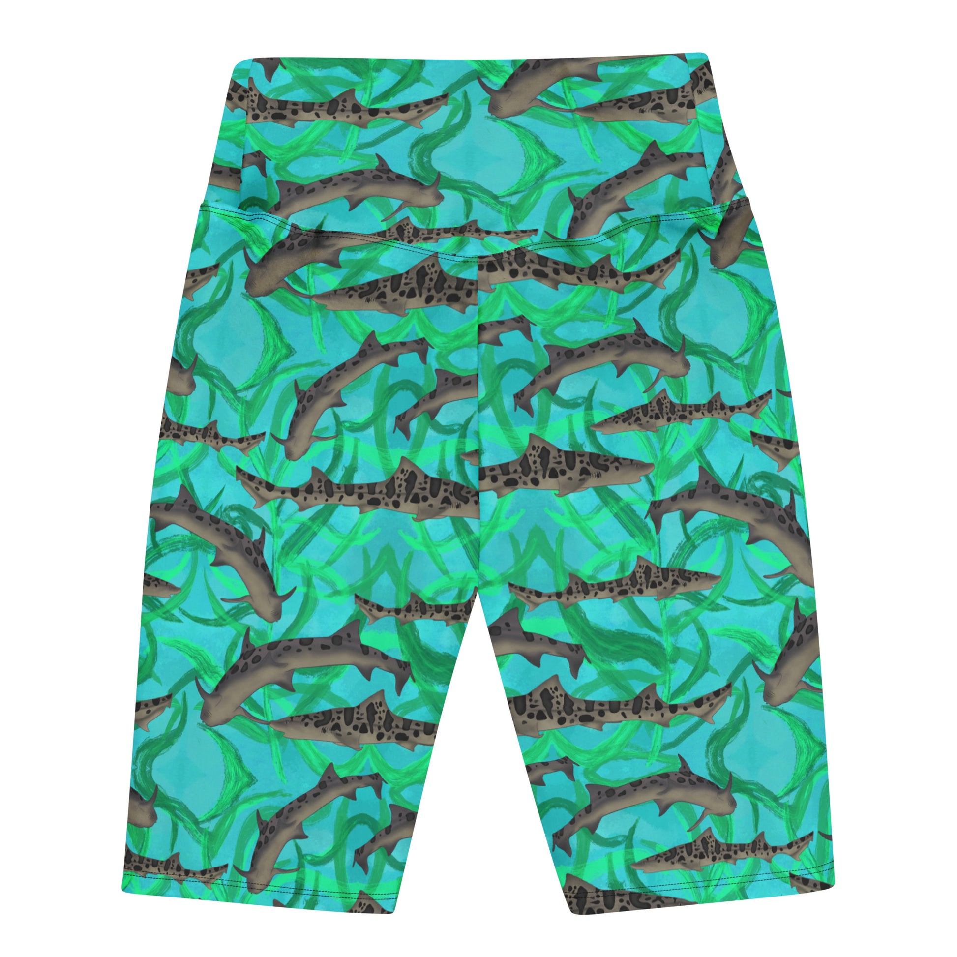 Blue and green bike short with leopard sharks 