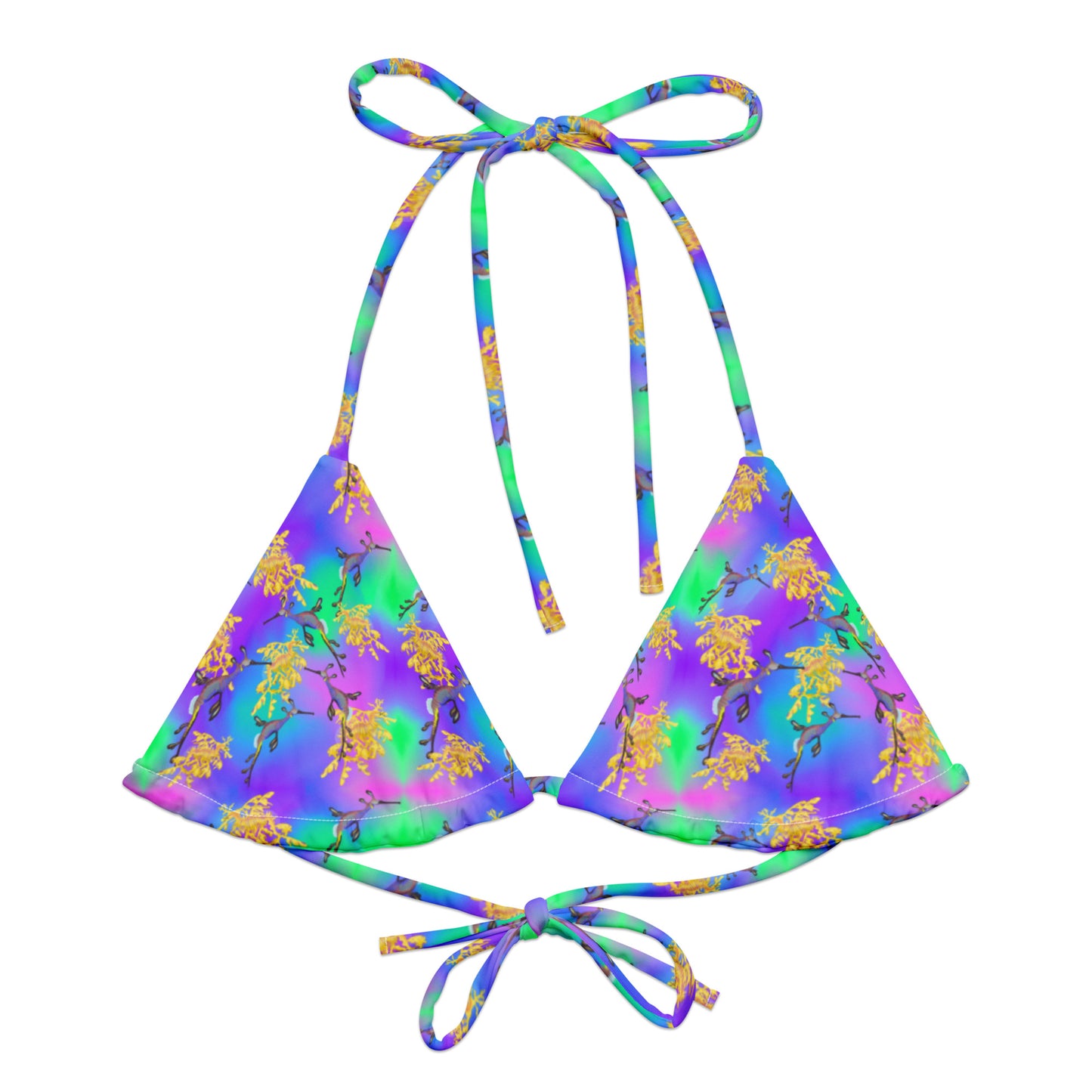 Purple and green string bikini top with sea dragon 