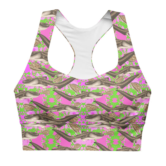 Green and pink sports bra with zebra sharks 