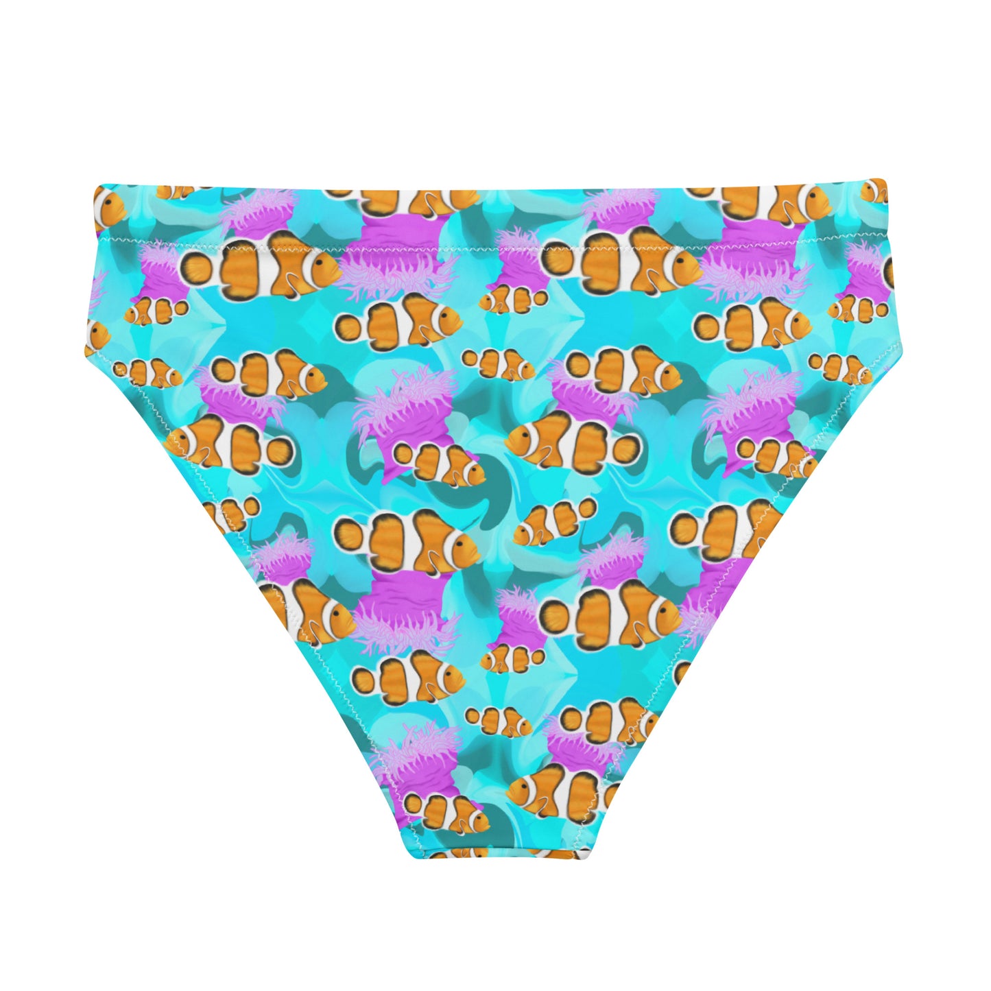 Blue and pink high waisted bikini bottom with clownfish and anemones 