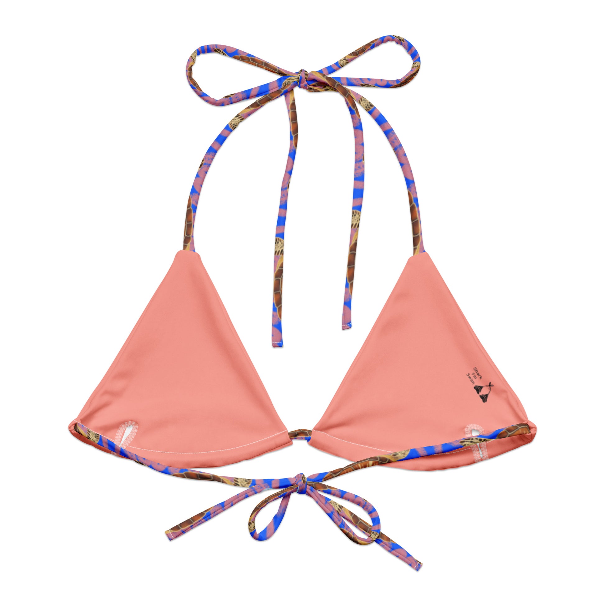 Royal blue and peachy background with sea turtles and moon jellyfish. Eco string bikini top
